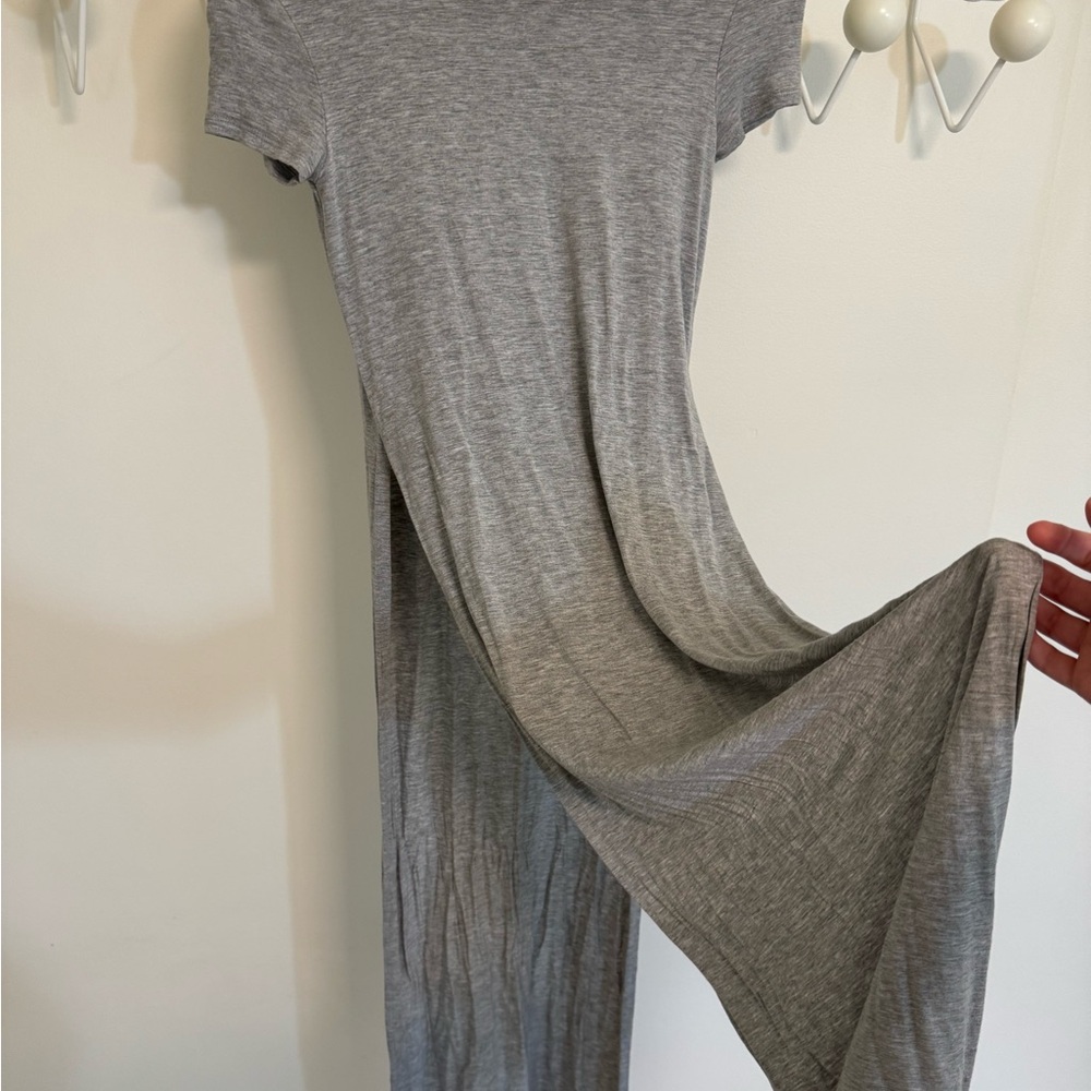 Elegant Gray Short Sleeve Maxi Dress